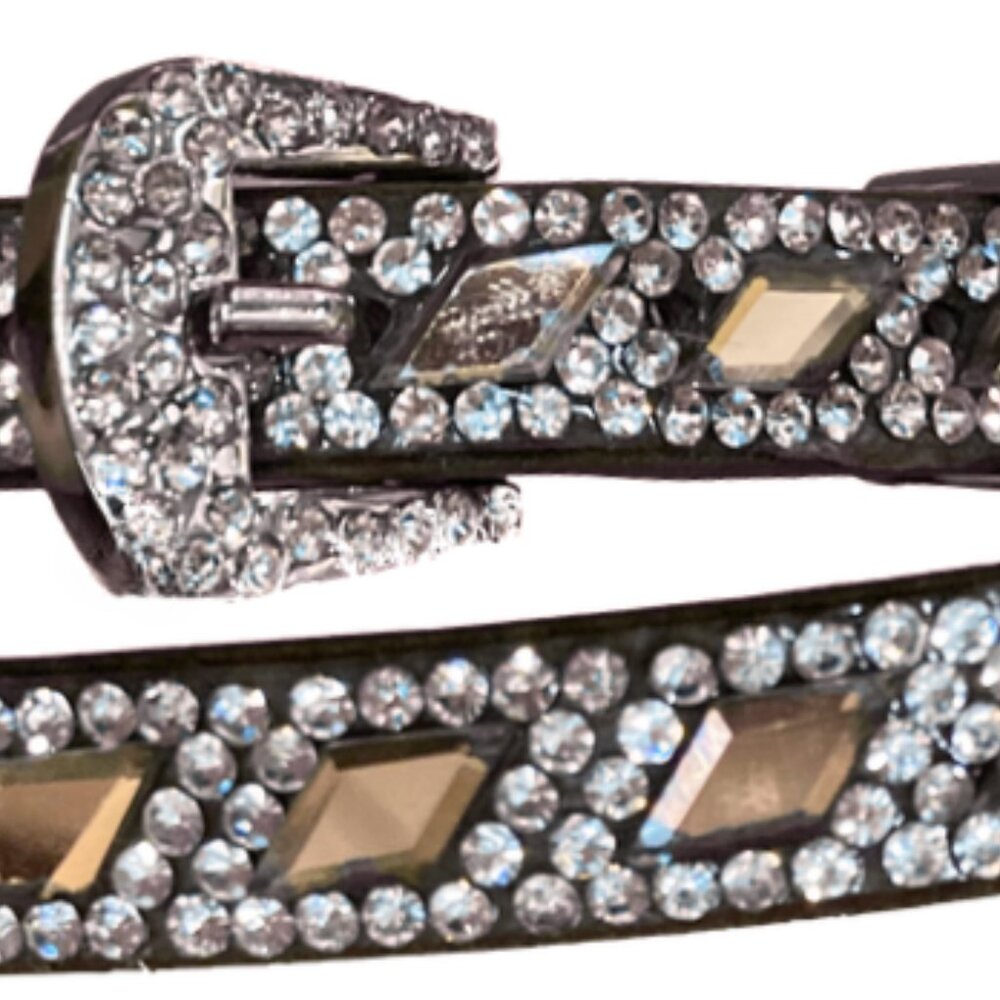 Western Style Brown Hat Band with Diamond Shaped Crystals
